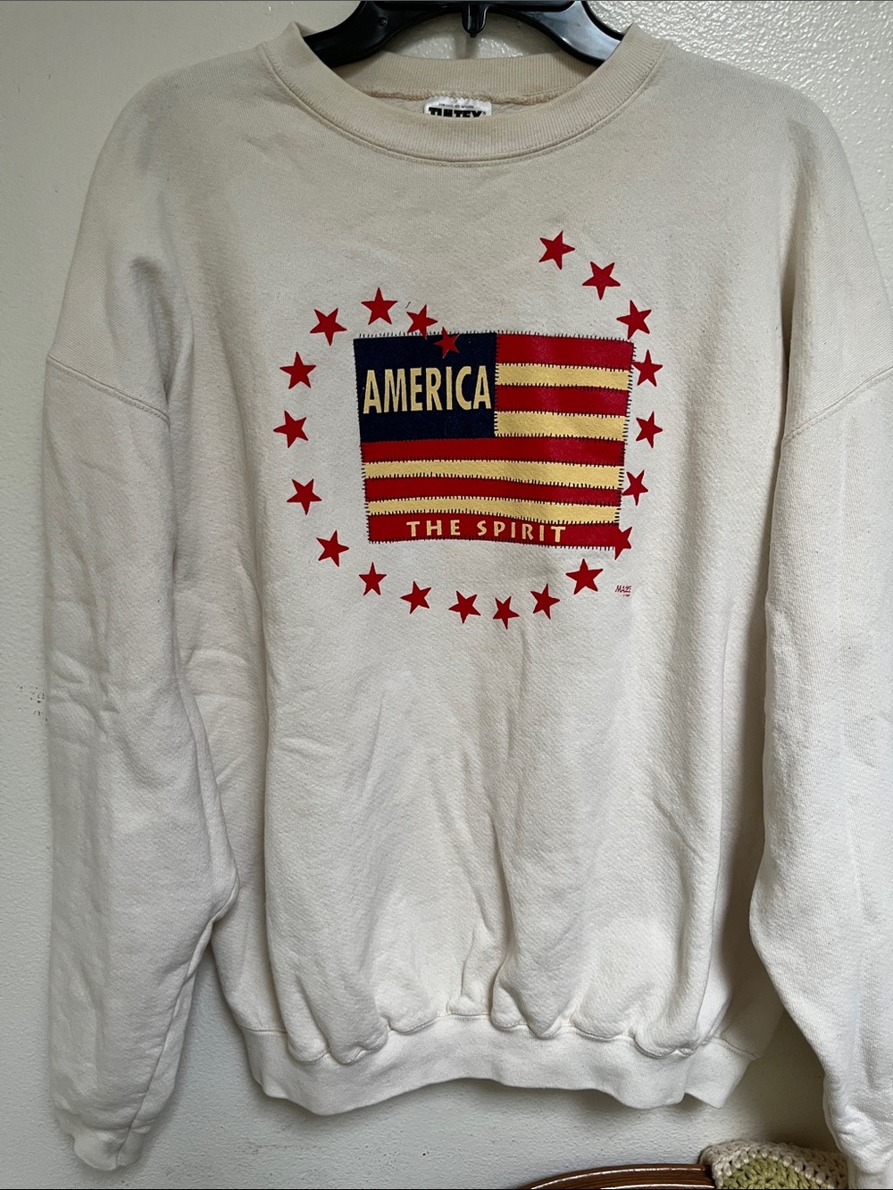 American Apparel Cream Crewneck with Red & Navy America Graphic